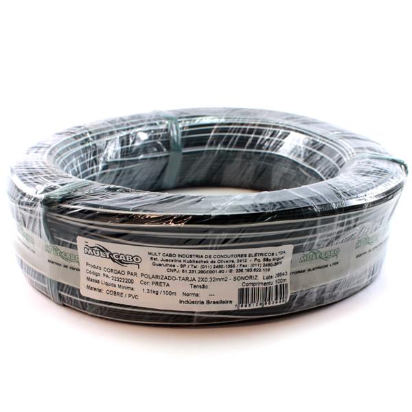 Cabo Paralelo Polarizado Preto com Tarja Branca Mult Cabo 2X0,32 mm² rolo com 100 mts 27383 27383