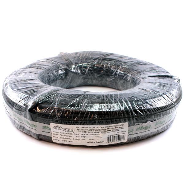 Cabo Espiralado Microfone Preto Mult Cabo 2X0,50 mm² rolo com 100 mts  27398 27398