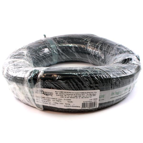 Cabo Coaxial para Vídeo Mult Cabo 4MM 75 Ohms Preto rolo com 100 mts    27369 27369