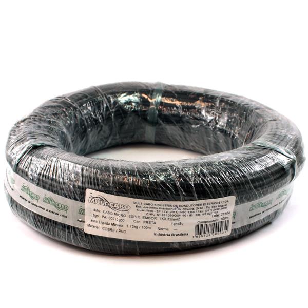 Cabo Espiralado Microfone Preto Mult Cabo 1X0,32 mm² rolo com 100 mts  27372 27372