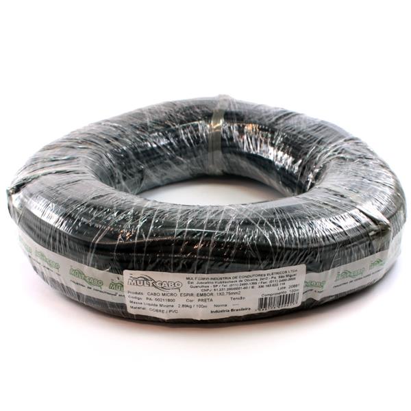 Cabo Espiralado Microfone Preto Mult Cabo 1X0,75 mm² rolo com 100 mts  27374 27374