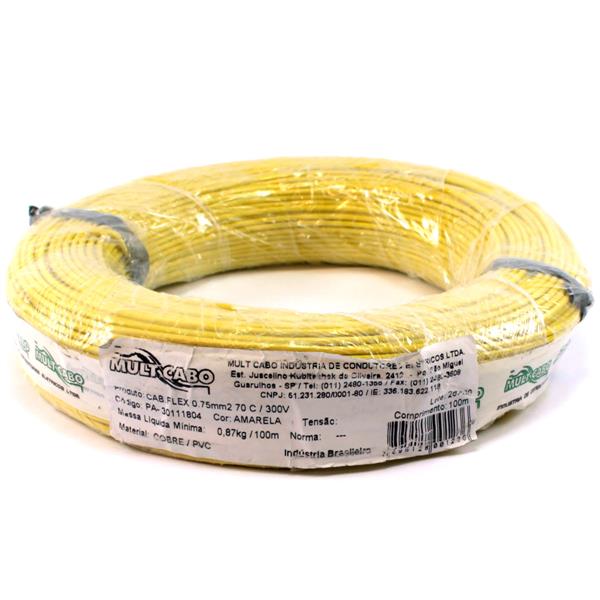 Fio Cabinho Flexível N 18 0,75 mm² Amarelo Mult Cabo rolo com 100 mts 6184 6184