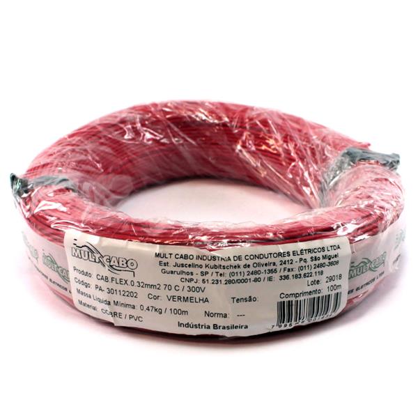 Fio Cabinho Flexível N 22 0,32 mm² Vermelho Mult Cabo rolo com 100 mts 6146 6146