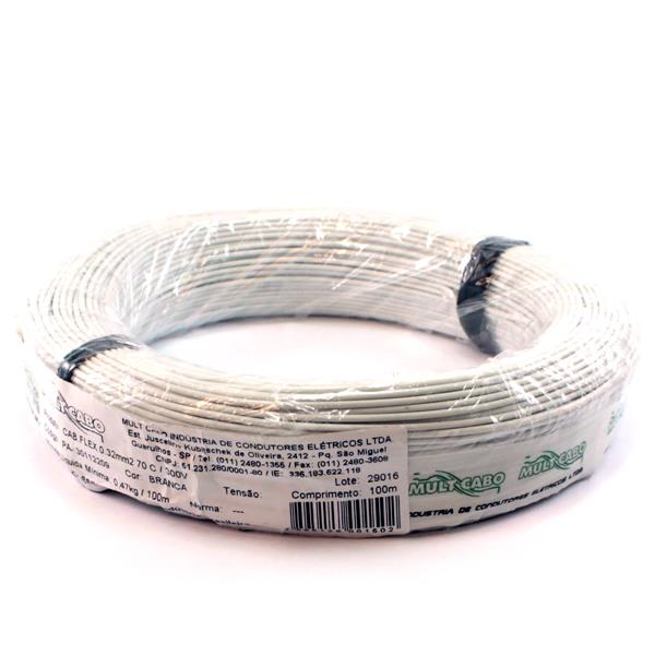 Fio Cabinho Flexível N 22 0,32 mm² Branco Mult Cabo rolo com 100 mts 6147 6147