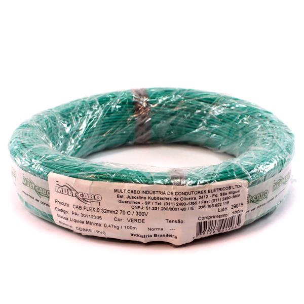 Fio Cabinho Flexível N 22 0,32 mm² Verde Mult Cabo rolo com 100 mts 6148 6148