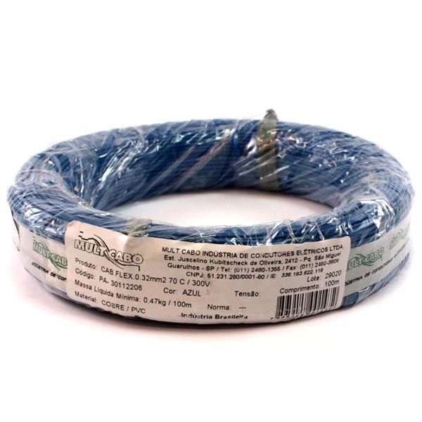 Fio Cabinho Flexível N 22 0,32 mm² Azul Mult Cabo rolo com 100 mts 6149 6149