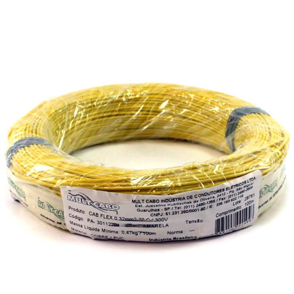 Fio Cabinho Flexível N 22 0,32 mm² Amarelo Mult Cabo rolo com 100 mts 6150 6150
