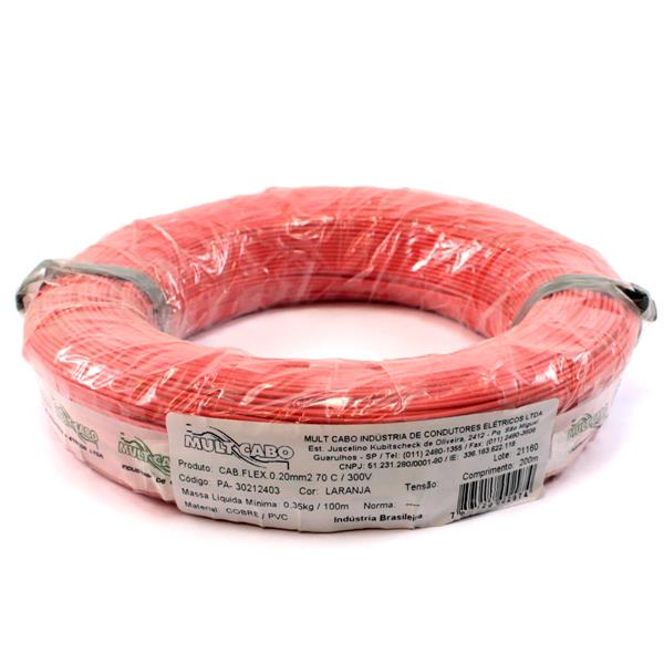 Fio Cabinho Flexível N 24 0,20 mm² Laranja Mult Cabo rolo com 200 mts 6196 6196