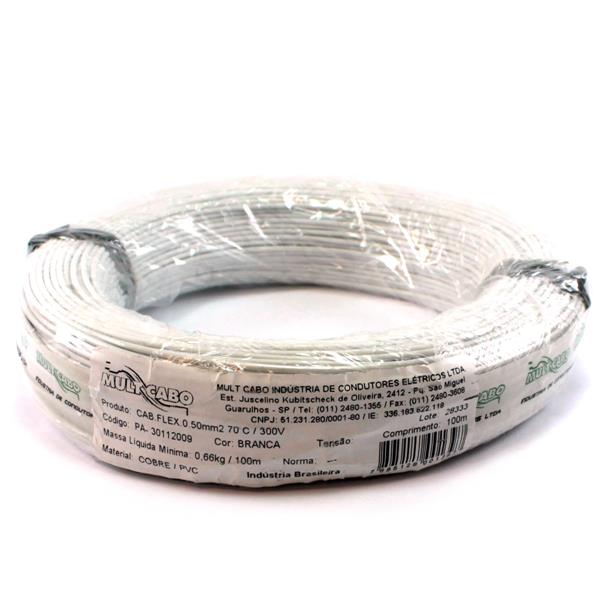 Fio Cabinho Flexível N 20 0,50 mm² Branco Mult Cabo rolo com 100 mts 6118 6118