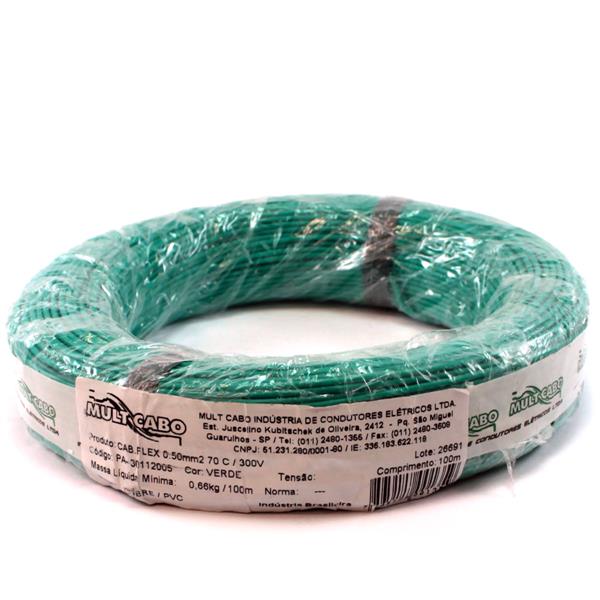 Fio Cabinho Flexível N 20 0,50 mm² Verde Mult Cabo rolo com 100 mts 6119 6119