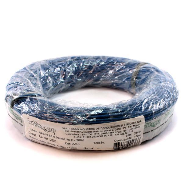 Fio Cabinho Flexível N 20 0,50 mm² Azul Mult Cabo rolo com 100 mts 6120 6120