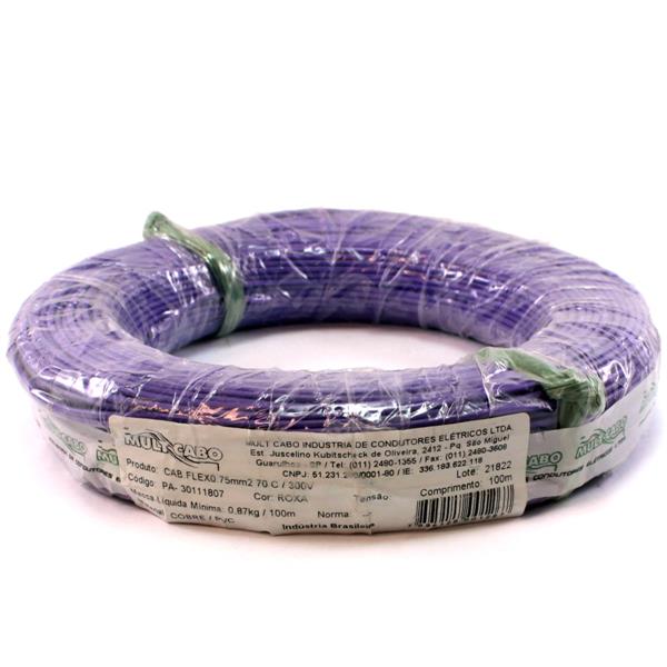 Fio Cabinho Flexível N 18 0,75 mm² Roxo Mult Cabo rolo com 100 mts 6198 6198