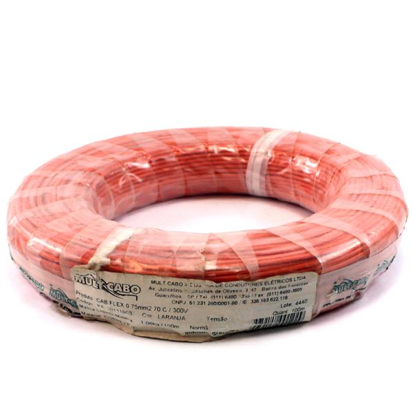 Fio Cabinho Flexível N 18 0,75 mm² Laranja Mult Cabo rolo com 100 mts 6200 6200