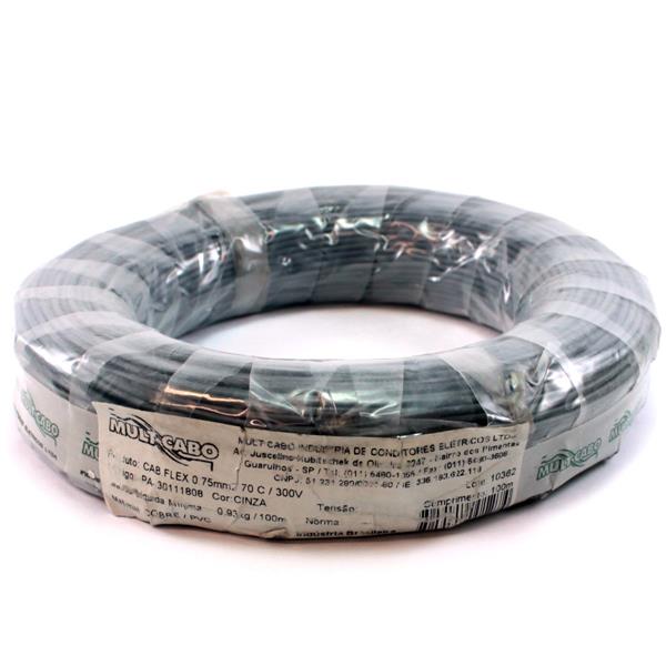 Fio Cabinho Flexível N 18 0,75 mm² Cinza Mult Cabo rolo com 100 mts 6202 6202