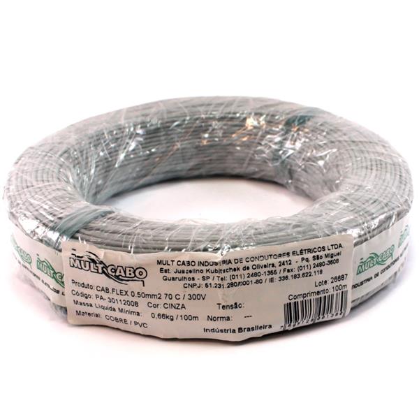Fio Cabinho Flexível N 20 0,50 mm² Cinza Mult Cabo rolo com 100 mts 6203 6203