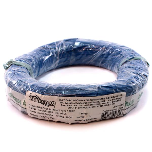 Fio Cabinho Flexível N 26 0,14 mm² Azul Mult Cabo rolo com 200 mts 23819 23819