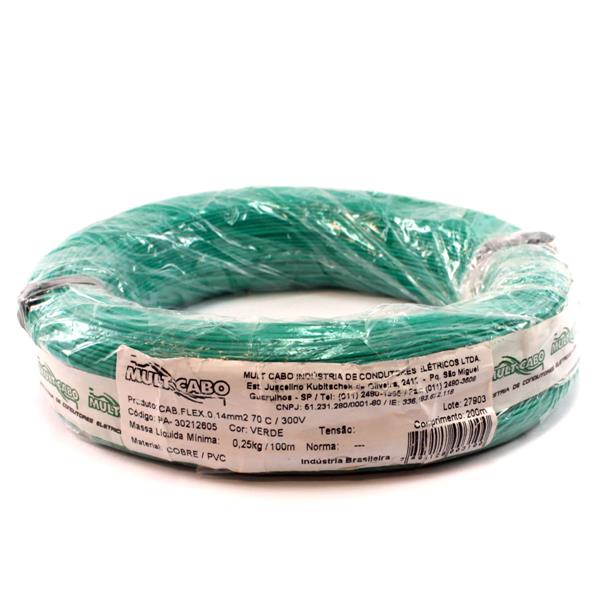 Fio Cabinho Flexível N 26 0,14 mm² Verde Mult Cabo rolo com 200 mts 29559 29559