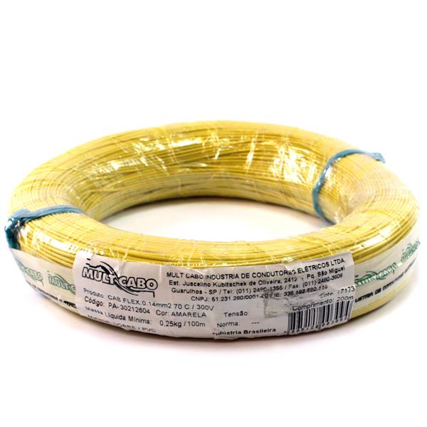 Fio Cabinho Flexível N 26 0,14 mm² Amarelo Mult Cabo rolo com 200 mts 29560 29560