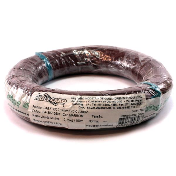 Fio Cabinho Flexível N 26 0,14 mm² Marrom Mult Cabo rolo com 200 mts 29561 29561