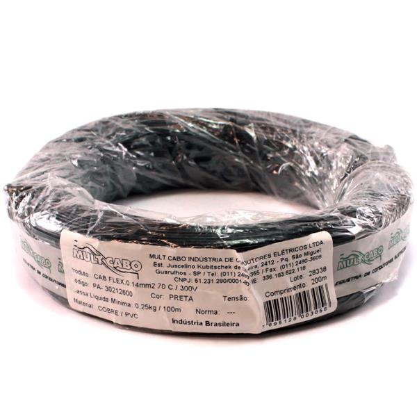 Fio Cabinho Flexível N 26 0,14 mm² Preto Mult Cabo rolo com 200 mts 29562 29562