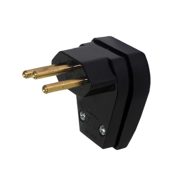 Plugue com Prensa Cabo (2P+T) Ø 4,0mm 10A 250V Preto Pezzi 1.066-2 28417 28417