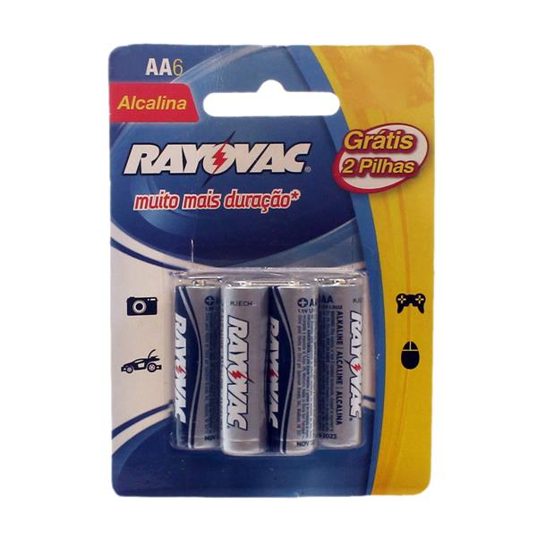 Pilha Alcalina AA Rayovac LR6 cartela com 4+2 unidades 33558 33558