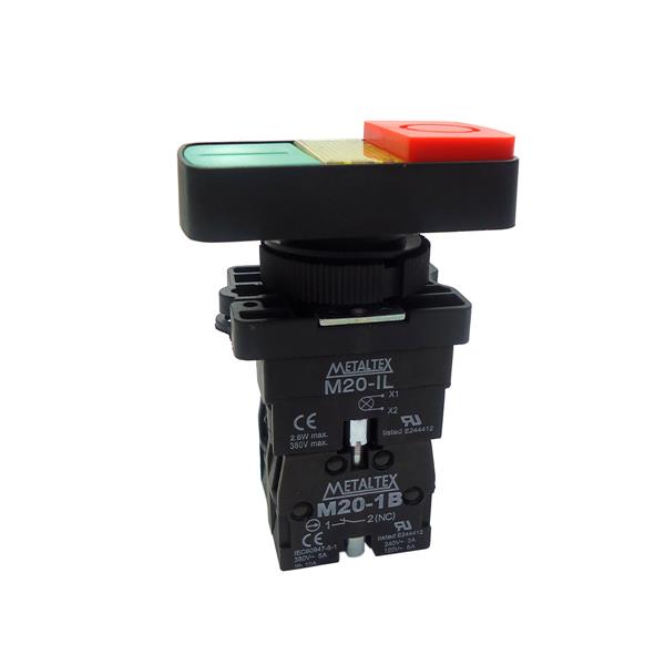 Botão de Comando Duplo Iluminado Metaltex P20IDL-Y7-1C 34801 34801