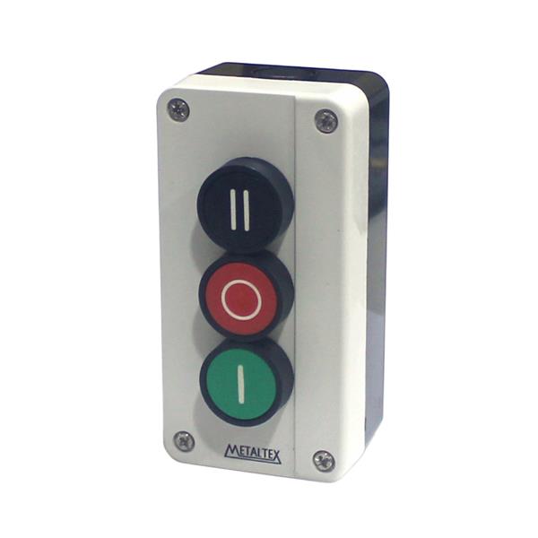 Caixa Plástica Cinza com um Botão Verde e um Preto NA e um Vermelho NF Metaltex CP3-L0D 36556 36556