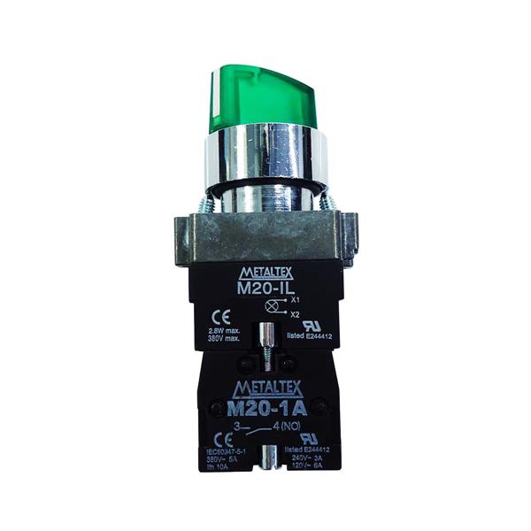 Chave Seletora 2 Posições Fixas Iluminada Metaltex M20ICR2-G-1A 36690 36690