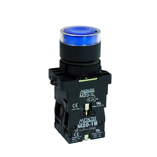Botão de Comando Pulsante Iluminado Metaltex P20IGR-BL7-1C 36770 36770