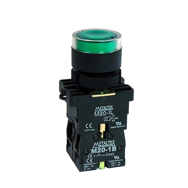 Botão de Comando Pulsante Iluminado Metaltex P20IGR-G7-1C 36771 36771