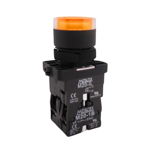 Botão de Comando Pulsante Iluminado Metaltex P20IGR-Y7-1C 36772 36772