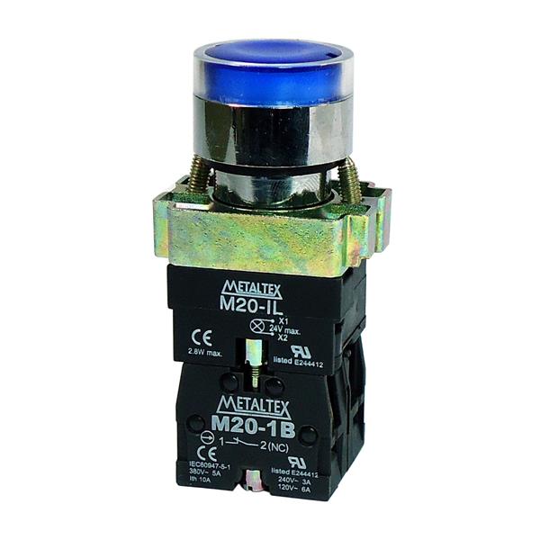 Botão de Comando Pulsante Iluminado Metaltex M20IGR-BL7-1C 36941 36941