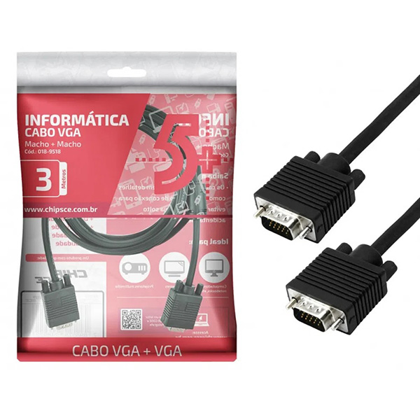 Cabo VGA + VGA com Filtro Preto 3M 5+ Chip Sce 018-9573 38571 38571