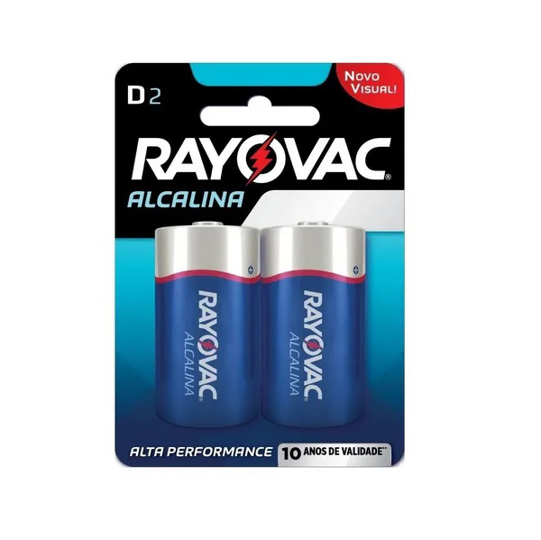 Pilha Alcalina D2 Rayovac LR20 - cartela com 2 unidades 38855 38855