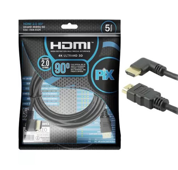 Cabo HDMI 2.0 4K 90° Ultra HD 5M 19 Pinos Chip Sce 018-3325 38890 38890