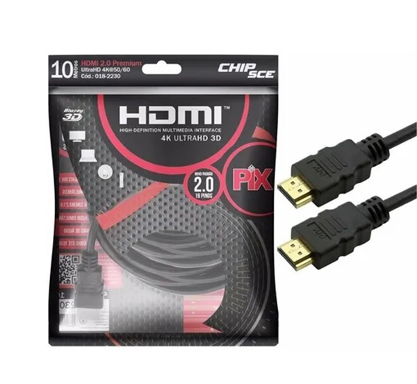 Cabo HDMI Gold 2.0 4K Ultra HD 10M 19 Pinos Chip Sce 018-2230 38895 38895