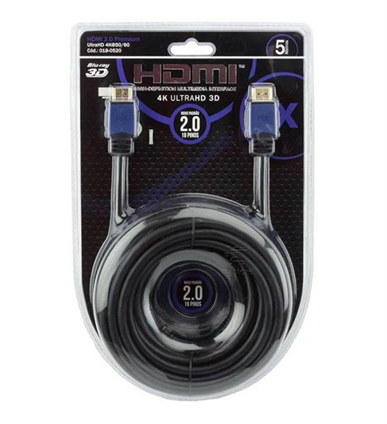 Cabo HDMI 2.0 Premium 4K Ultra HD 5M 19 Pinos Chip Sce 018-0520 38898 38898