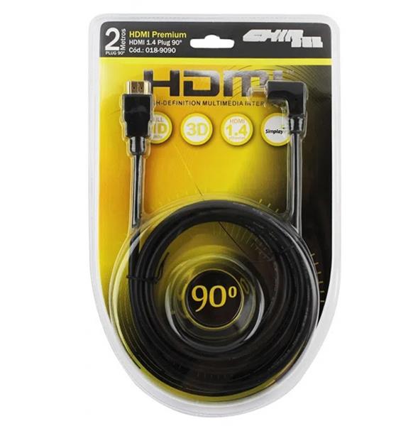 Cabo HDMI 1.4 Premium 4K Ultra HD 2M Plug 90° 19 Pinos Chip Sce 018-9090 38900 38900
