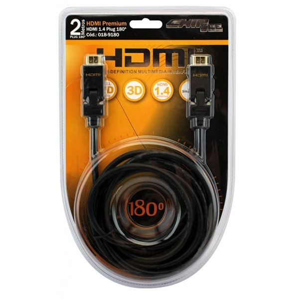 Cabo HDMI 1.4 Premium 4K Ultra HD 2M Plug 180° 19 Pinos Chip Sce 018-9180 38901 38901