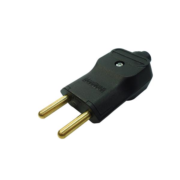 Plugue com Prensa Cabo 2P Ø 4,8mm 20A 250V Preto Margirius PLD2-2 (15001) 38503 38503