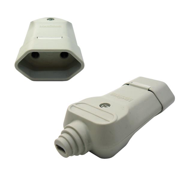 Plugue Fêmea com Prensa Cabo 2P Ø 4,8mm 20A 250V Cinza Margirius TMD2-2 (15019) 38510 38510