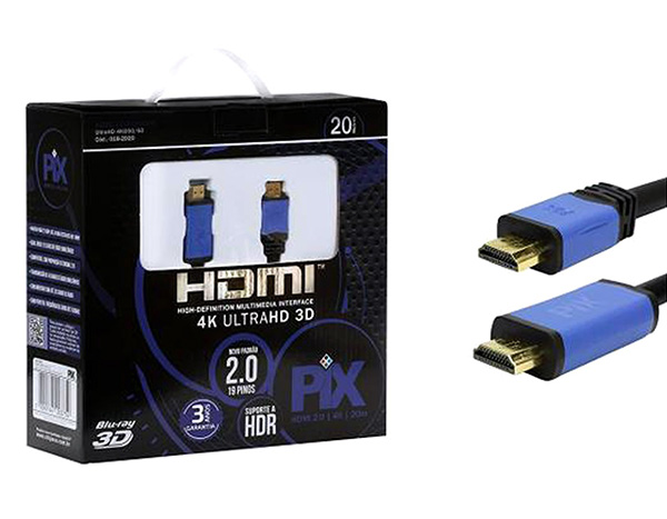 Cabo HDMI 2.0 Plus 4K HDR 20M 19 Pinos Chip Sce 018-1220 40907 40907