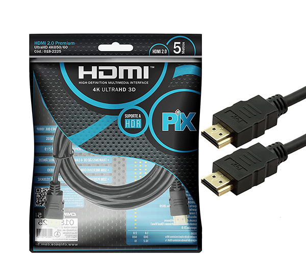 Cabo HDMI Gold 2.0 4K Ultra HD 5M 19 Pinos Chip Sce 018-2225 40356 40356