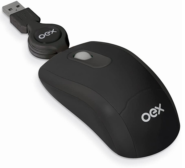 Mouse Óptico Retrátil Mini Conexão USB Preto OEX MS-201  39854 39854