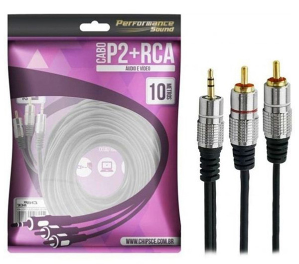 Cabo de Áudio P2+RCA 10M Chip Sce 018-0710 40510 40510