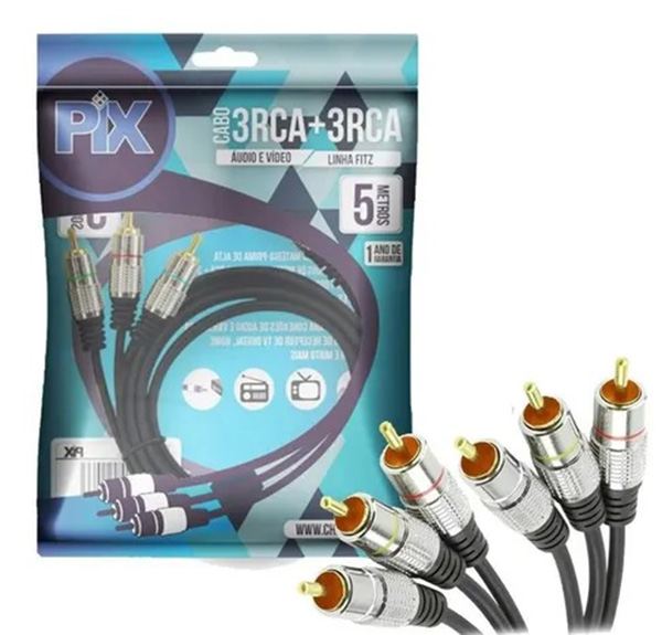 Cabo de Áudio e Vídeo 3RCA+3RCA 5M Chip Sce 018-0752  40524 40524