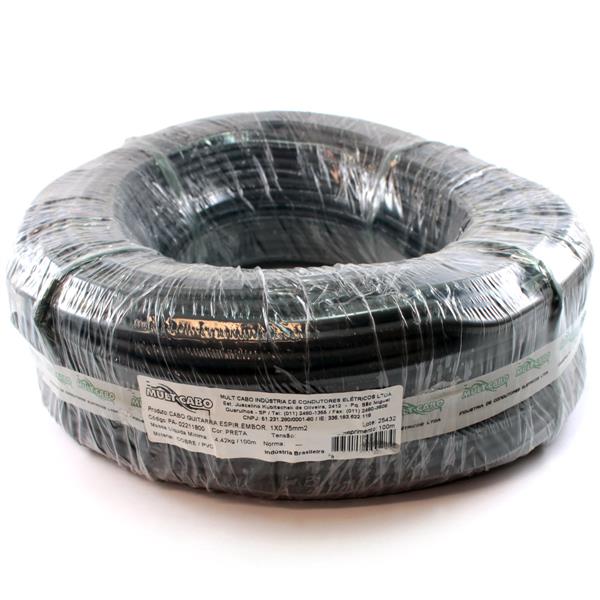 Cabo Espiralado Guitarra Emborrachado Preto Mult Cabo 1X0,75 mm² rolo com 100 mts  6073 6073