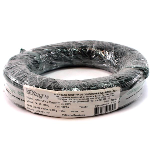 Fio Cabinho Flexível N 18 0,75 mm² Preto Mult Cabo rolo com 100 mts 6079 6079