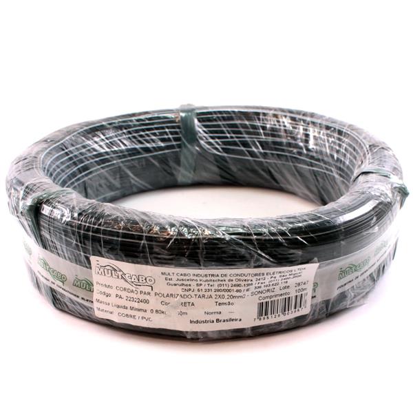 Cabo Paralelo Polarizado Preto com Tarja Branca Mult cabo 2X0,20 mm² rolo com 100 mts 6257 6257